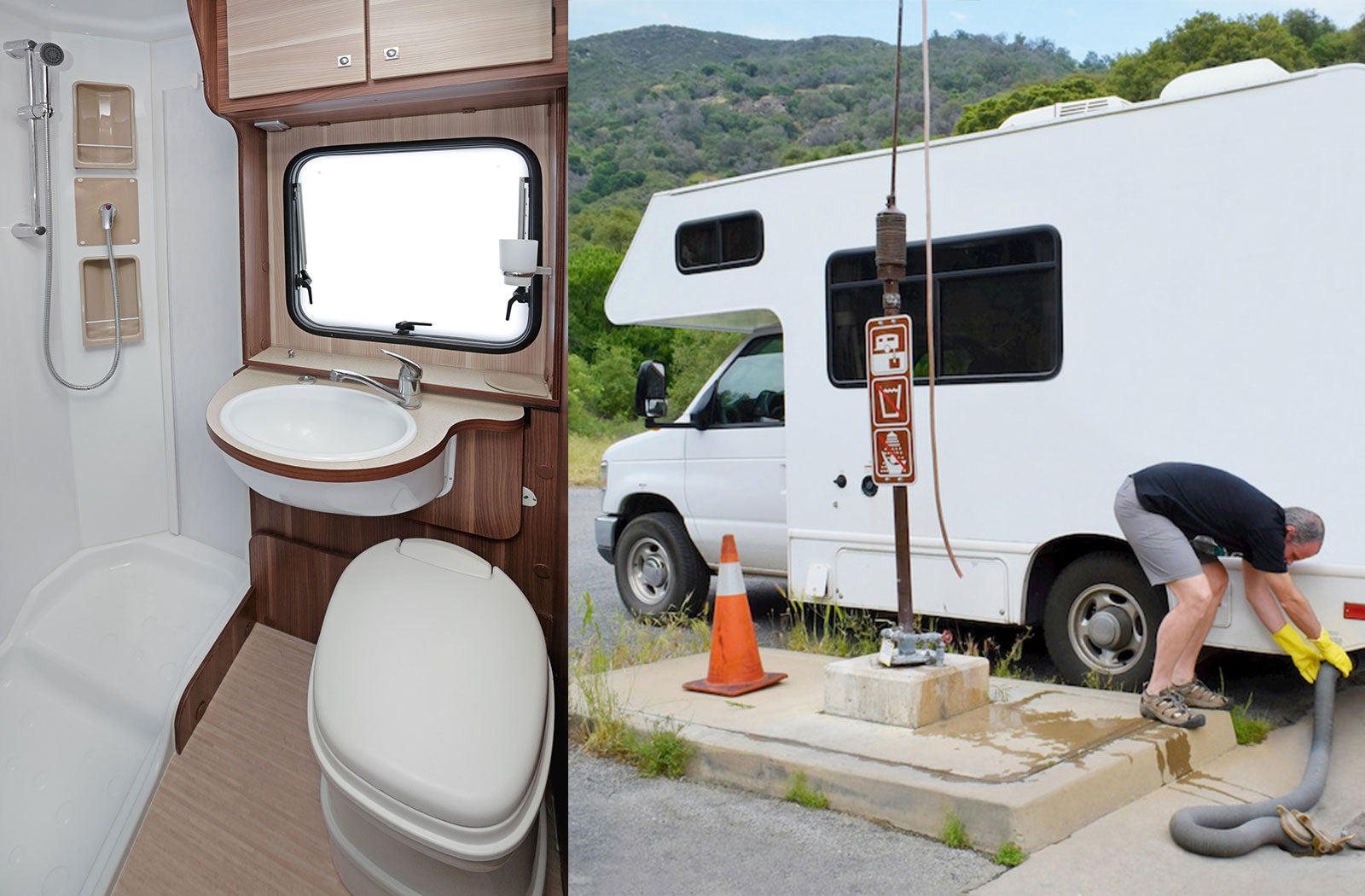 Portable RV/camper toilet and holding tank setup in Victoria, Texas