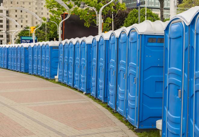 Seasonal porta potty units set up at a Victoria, Texas venue