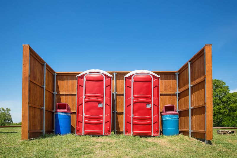 Short-term porta potty units staged for delivery in Victoria, Texas